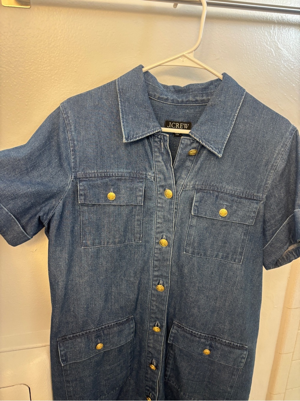 J. Crew Blue Short-Sleeve Denim Shift Dress - Picture 3 of 5